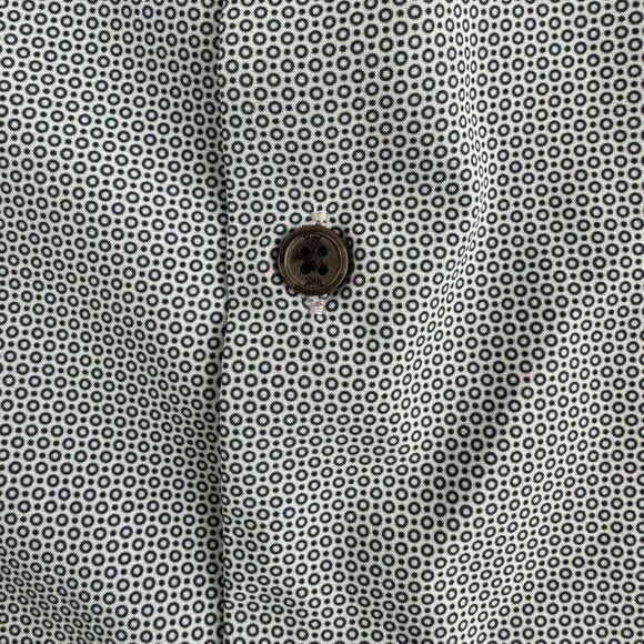 WRK Shirt Mens 15.5 Blue Geometric Button Up Flip Cuff 4-Way Stretch Party Club - Picture 4 of 12